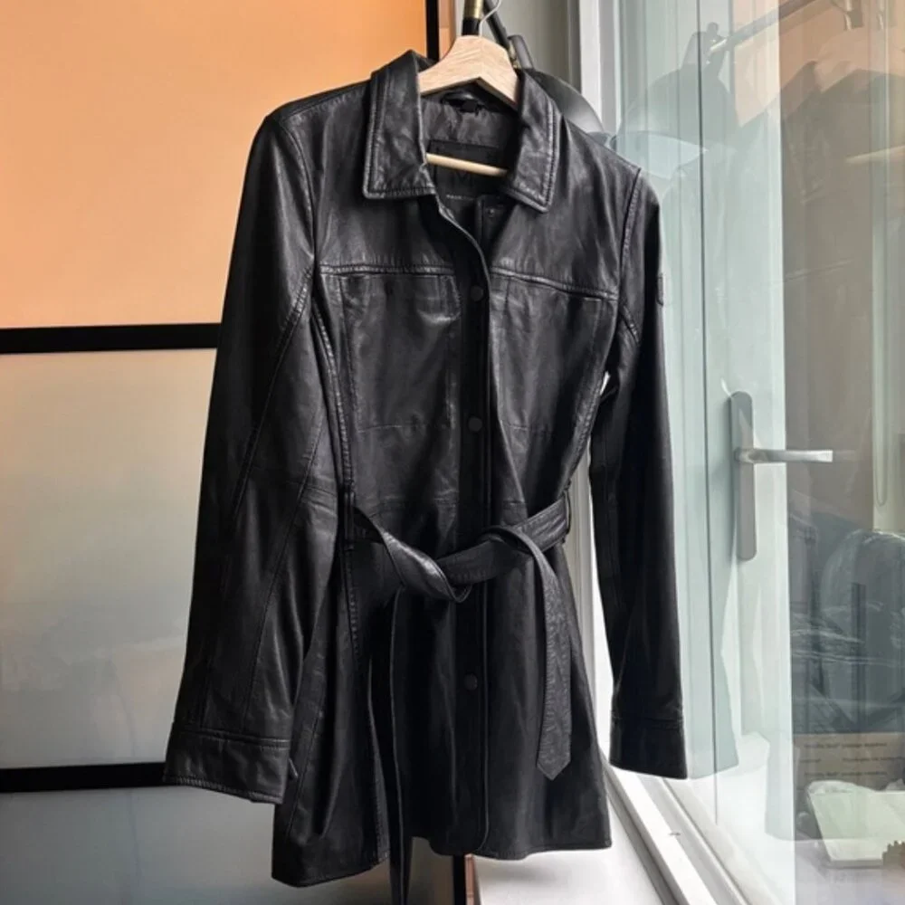 Mauritius Belted Black Leather Jacket - Women’s 4/6 - Picture 1 of 7